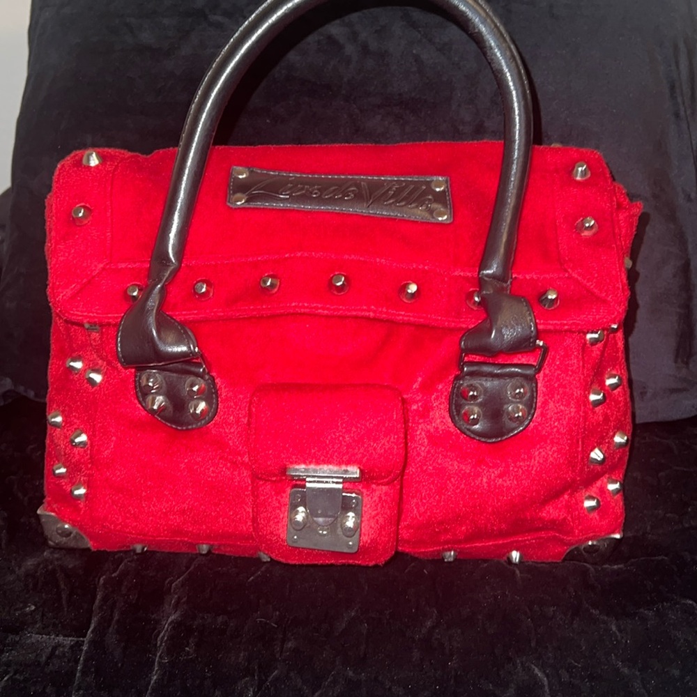 Vintage Lux de Ville Red velvet like Studded Weekender
